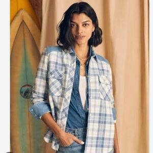 Faherty Daly Shirt Misty Plaid Button Up loose fit in Blue and White Size XXL
